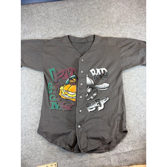 VTG 90s Garfield Baseball Shirt Mens Large Gray Dont Get On My Bad Side Retro - Picture 1 of 5